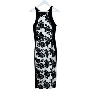 Eva Franco Stretch Black Floral Sleeveless Ponte Knit Dress Women's Size 6 NWT